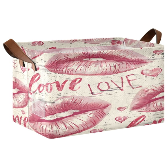 Ryvnso Valentine's Day Love Storage Bins Large Basket Foldable Cube Toys Organizer with Handles 1 PC