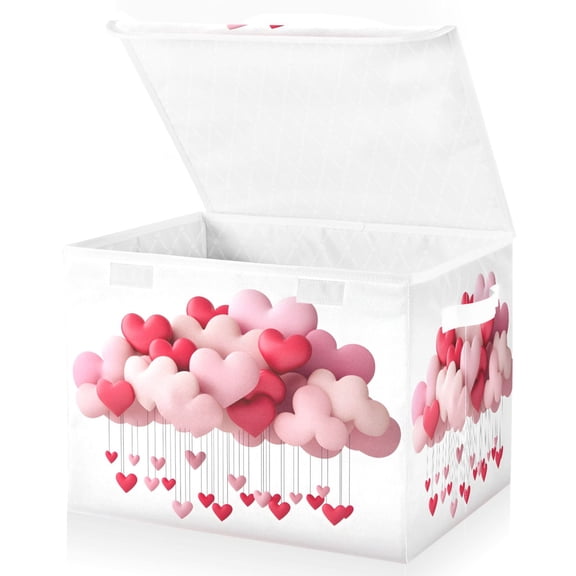 Ryvnso Valentine's Heart Large Lidded Foldable Storage Baskets Cubes Boxes Lids Bin for Home