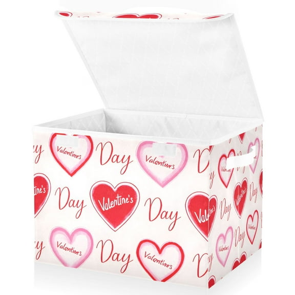 Ryvnso Valentine's Hearts Large Lidded Foldable Storage Baskets Cubes Boxes Lids Bin for Home