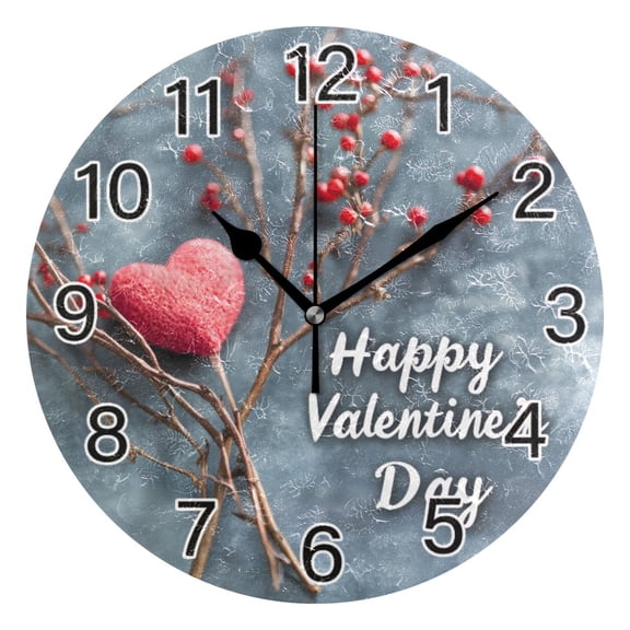 Ryvnso Valentines Day Heart Print Wall Clock Non Ticking Silent Kitchen Clock Battery Operated Clocks 10 inch
