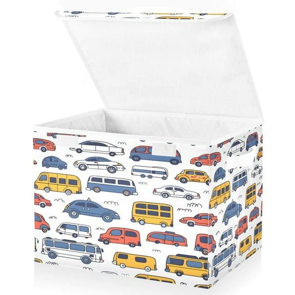 Ryvnso Vehicles Bus Large Lidded Foldable Storage Baskets Cubes Boxes Lids Bin for Home