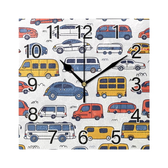 Ryvnso Vehicles Bus Wall Clock Square Silent Non-Ticking Battery Operated 7.78"