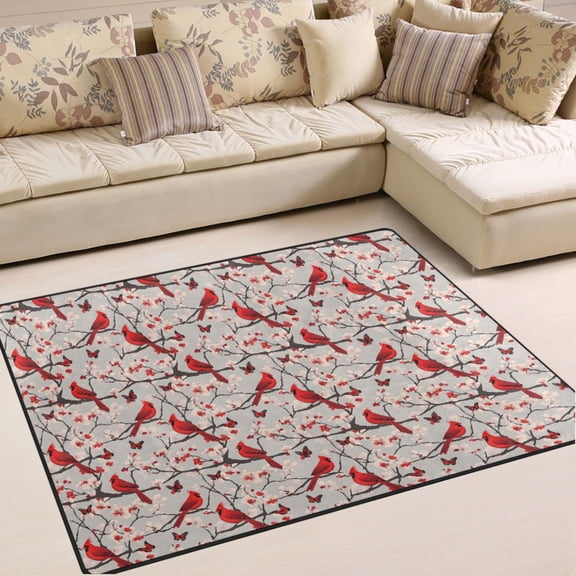 Ryvnso Vintage Cardinal Cherry Floral Area Rug Floor Mats Non-Slip Home Carpet 63 x 48 inch