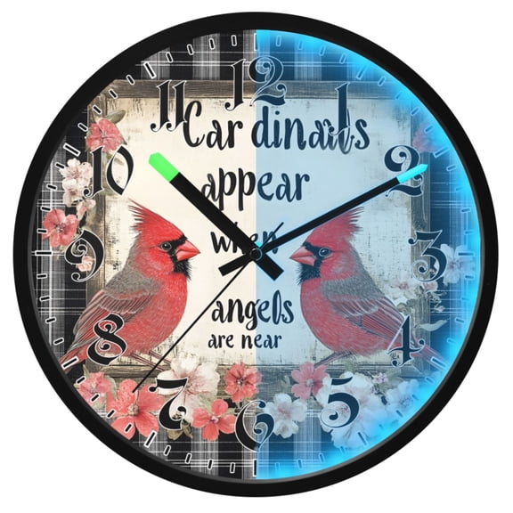 Ryvnso Vintage Cardinal Flowers 12 Inch Night Light Wall Clock Luminous Silent Battery Operate Clocks