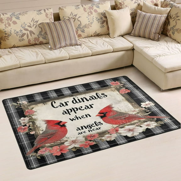 Ryvnso Vintage Cardinal Flowers Area Floor Mat Non-Slip Carpet Soft Rugs Doormats 60" x 39"