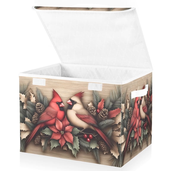 Ryvnso Vintage Christmas Cardinals Storage Bins Lidded Foldable Organizer Containers Baskets Cube