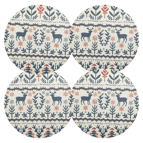 Ryvnso Vintage Deer Exotic Pattern Round Plate Mats Dining Table Placemat Set of 4 for Holiday Decoration