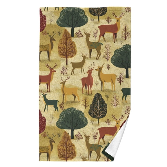 Ryvnso Vintage Deers Tree Pattern Cotton Hand Towel Absorbent Face Bath Towels for Beach Pool Sports