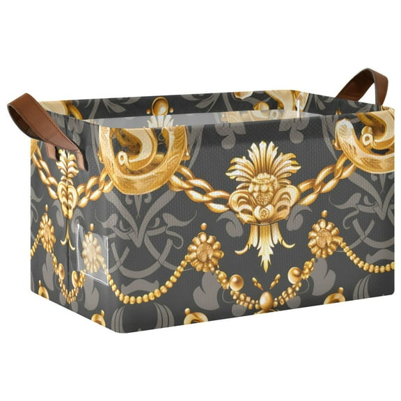 Ryvnso Vintage Gold Dollar and Chain Storage Bins Large Basket Foldable Cube Toys Organizer with Handles 1 PC