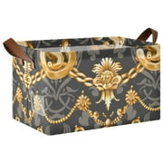Ryvnso Vintage Gold Dollar and Chain Storage Bins Large Basket Foldable Cube Toys Organizer with Handles 1 PC