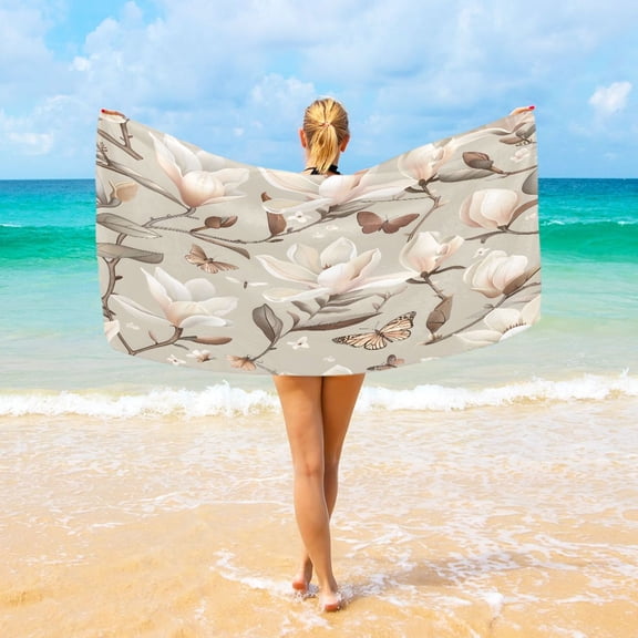 Ryvnso Vintage Magnolia Flowers Butterflies Oversized Beach Towel Microfiber Bath Blankets Swimming Fitness 37" x 74"