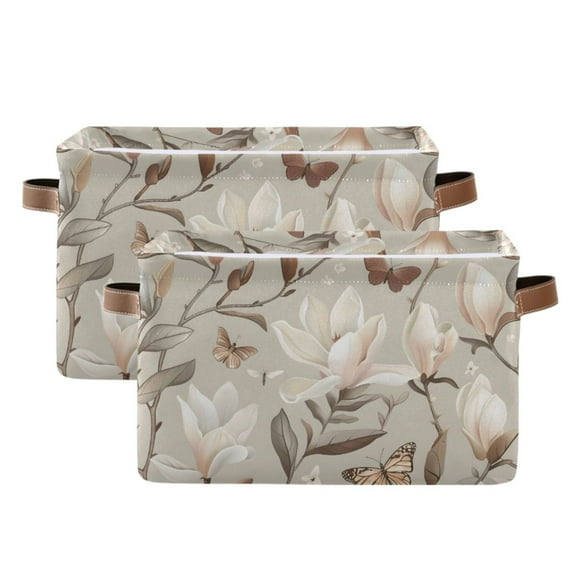 Ryvnso Vintage Magnolia Flowers Butterflies Storage Basket Large Bin Foldable Boxes Toys Organizer 14.2x10.2x8.3in 2 PCs