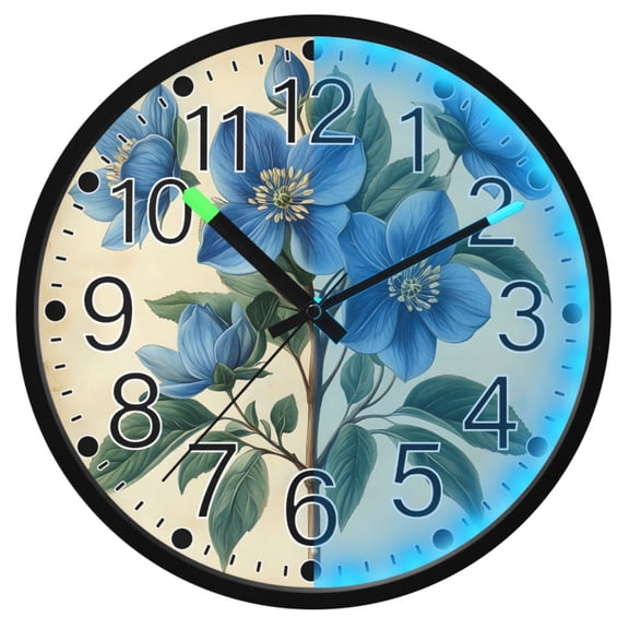 Ryvnso Vintage Orchid Flower 12 Inch Night Light Wall Clock Silent Battery Operated Luminous Clocks