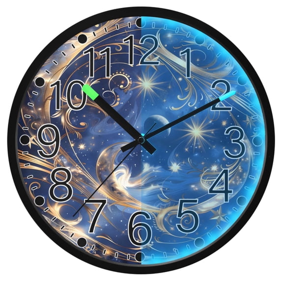 Ryvnso Vintage Star and Moon 12 Inch Night Light Wall Clock Silent Battery Operated Luminous Clocks
