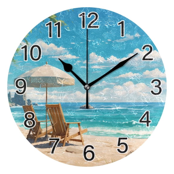Ryvnso Vocation Beach Wall Clock Non Ticking Silent Kitchen Clock Battery Operated Clocks 10 inch