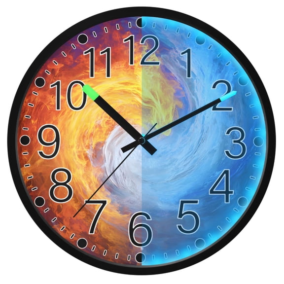 Ryvnso Water Fire Flames 12 Inch Night Light Wall Clock Silent Battery Operated Luminous Clocks