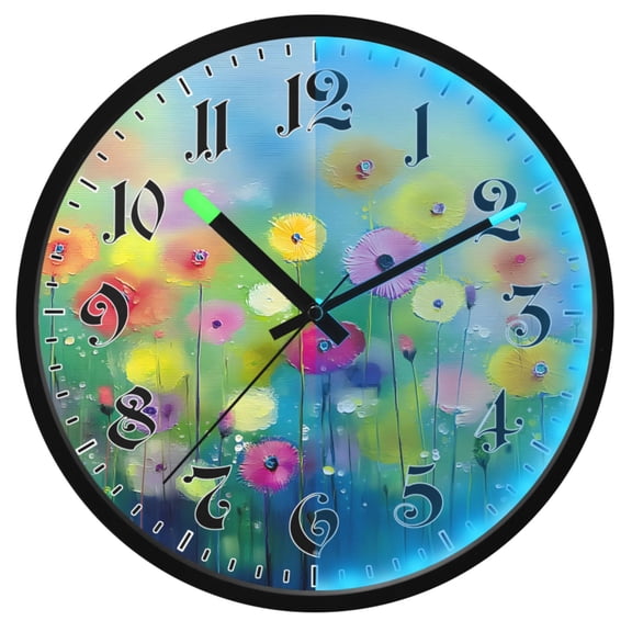 Ryvnso Watercolor Abstract Floral Green 12 Inch Night Light Wall Clock Luminous Silent Battery Operate Clocks