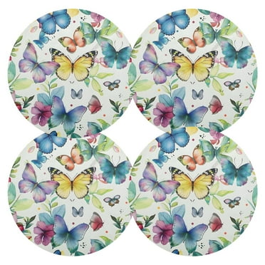 Ryvnso Watercolor Butterflies Round Plate Mats Dining Table Placemat Set of 4 for Holiday Decoration