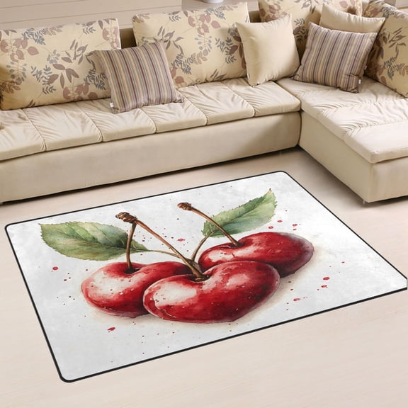 Ryvnso Watercolor Cherry Area Floor Mat Non-Slip Carpet Soft Rugs Doormats 31" x 20"