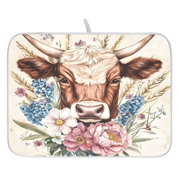 Ryvnso Watercolor Cows Dish Drying Mat for Kitchen Countertop 16x18 Small Dish Pad Drainer Rack Dish Sink Mats