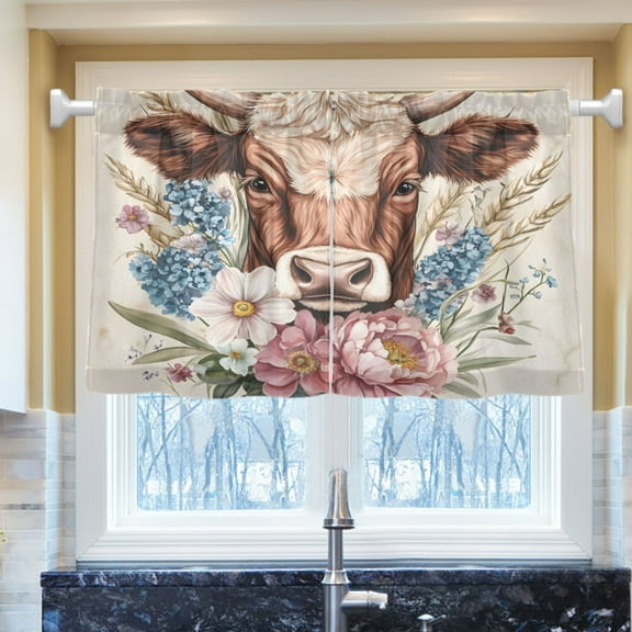 Ryvnso Watercolor Cows Half Curtains Sets Tier 2 Panels Short Curtain Rod Pocket 27"W x 24"L