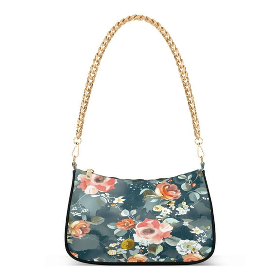 Ryvnso Watercolor Floral Flower Womens Chain Shoulder Bag Tote Handbags Clutch Hobo Purse with Zipper for Travel