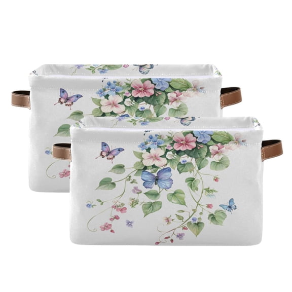 Ryvnso Watercolor Flower Butterfly Storage Basket Large Bin Foldable Boxes Toys Organizer 14.2x10.2x8.3in 2 PCs