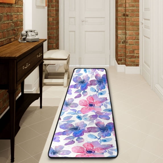 Ryvnso Watercolor Flowers Hallway Runner Rugs Floor Carpet Non Slip Entryway Mat 2' x 6'