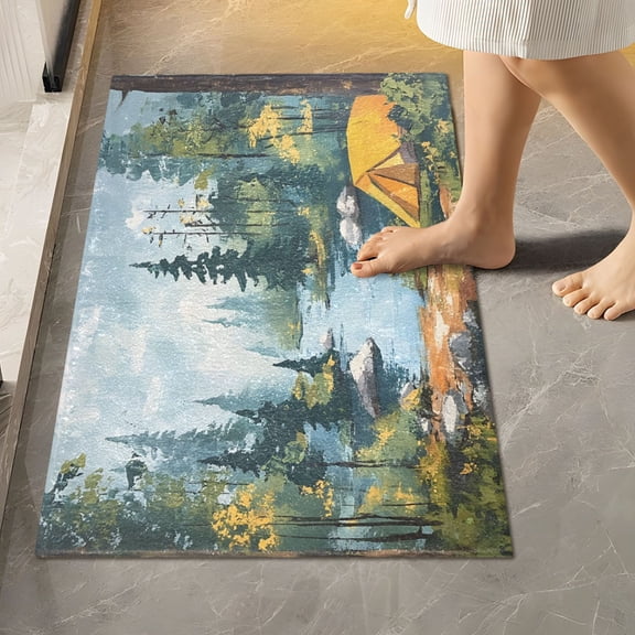Ryvnso Watercolor Forest Bathroom Shaggy Rugs Toilet Rectangle Mat Soft Contour Rug 24"x16"
