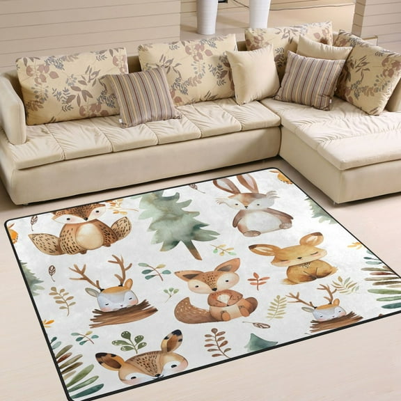 Ryvnso Watercolor Fox Forest Area Floor Rugs Soft Non-Slip Large Mats Nursery Carpets 80" x 58"