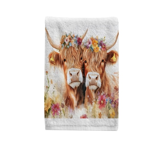 Ryvnso Watercolor Highland Cattle Hand Towels for Bathroom Cotton Face Towel Decorative 15.5x29.5 inch