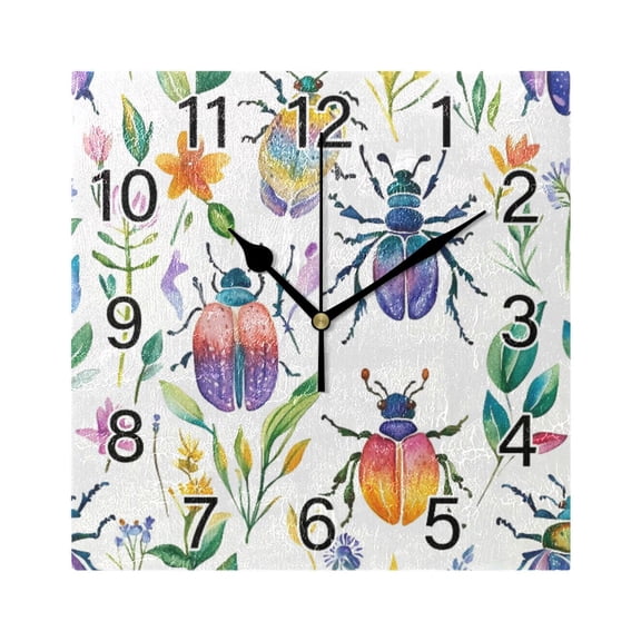 Ryvnso Watercolor Ladybugs Leaves Wall Clock Square Silent Non-Ticking Battery Operated 7.78"