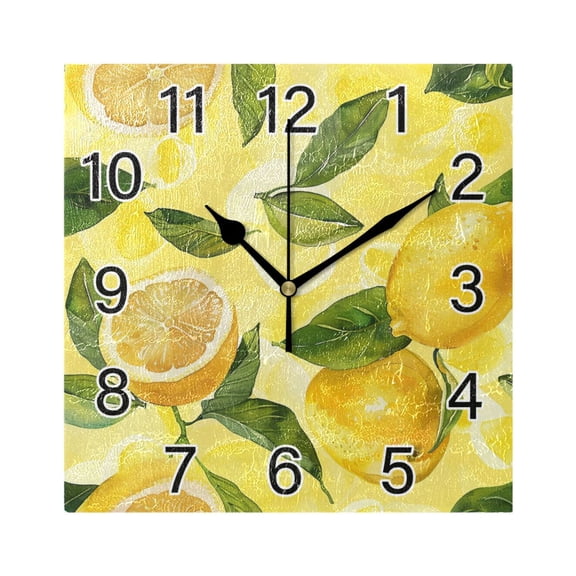Ryvnso Watercolor Lemon Leaves Wall Clock Square Silent Non-Ticking Battery Operated 7.78"