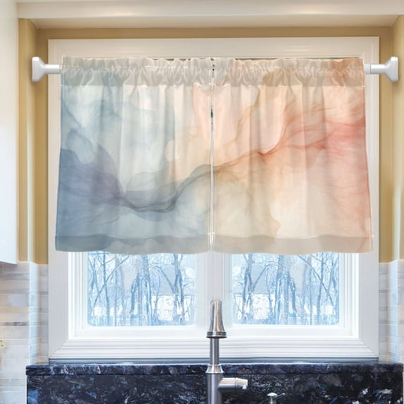 Ryvnso Watercolor Liquid Half Curtains Sets Tier 2 Panels Short Curtain Rod Pocket 27"W x 36"L