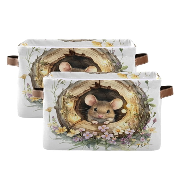 Ryvnso Watercolor Mouse Storage Basket Large Bin Foldable Boxes Toys Organizer 14.2x10.2x8.3in 2 PCs