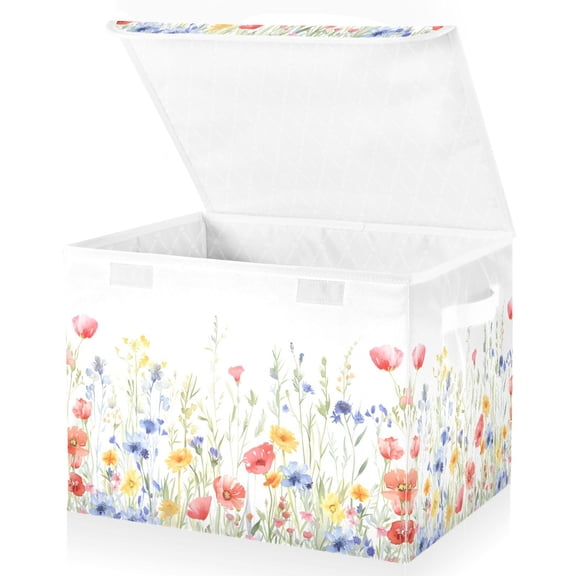 Ryvnso Watercolor Poppy Floral Large Lidded Foldable Storage Baskets Cubes Boxes Lids Bin for Home