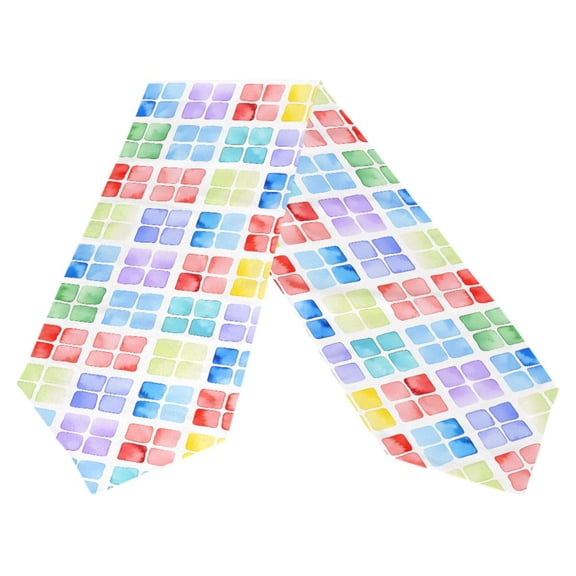 Ryvnso Watercolor Rainbow Squares Table Runner Tablecloth Home Decoration 13 x 90 inches