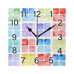 Ryvnso Watercolor Rainbow Squares Wall Clock Square Silent Non-Ticking Battery Operated 7.78"