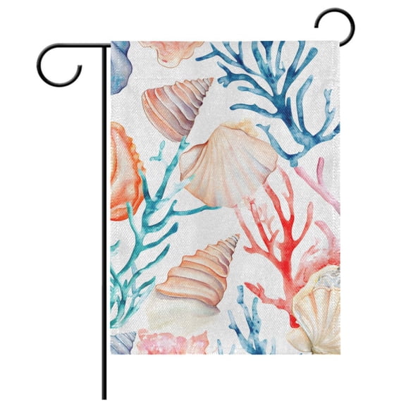 Ryvnso Watercolor Seashell Coral Pattern Garden Flag 12x18 Inch Double Sided Seasonal Yard Decoration