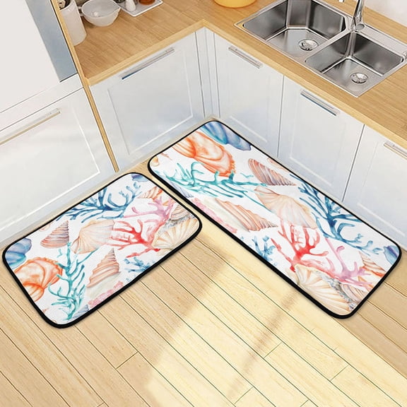 Ryvnso Watercolor Seashell Coral Kitchen Rugs Set Non Slip Runner Mats for Dining Room