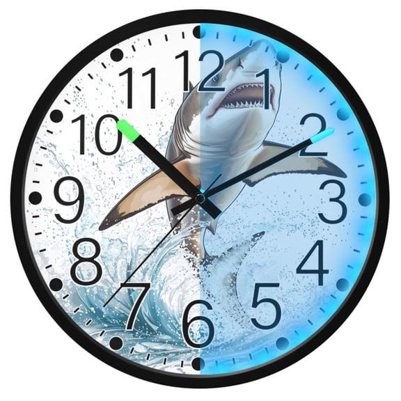 Ryvnso Watercolor Shark Jumping 12 Inch Night Light Wall Clock Silent Battery Operated Luminous Clocks