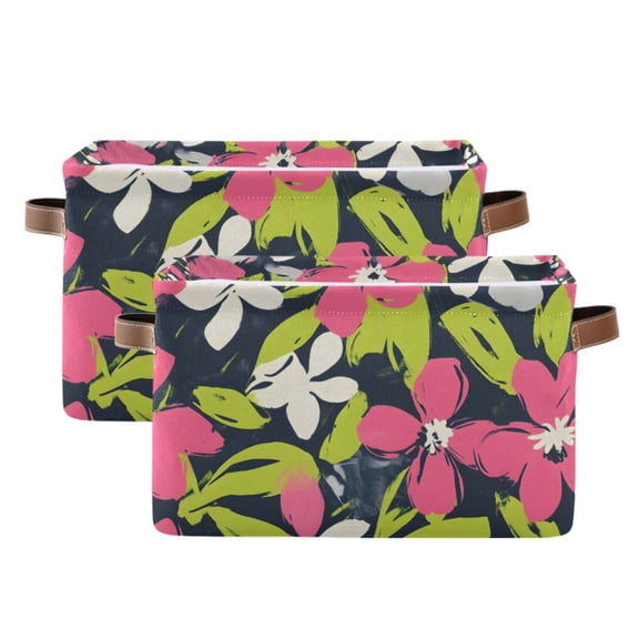 Ryvnso Watercolor Summer Flower Storage Basket Large Bin Foldable Boxes Toys Organizer 14.2x10.2x8.3in 2 PCs