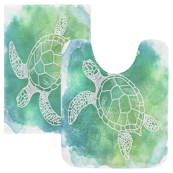 Ryvnso Watercolor Turtle Bathroom Shaggy Rugs Toilet Mat Soft Contour Rug