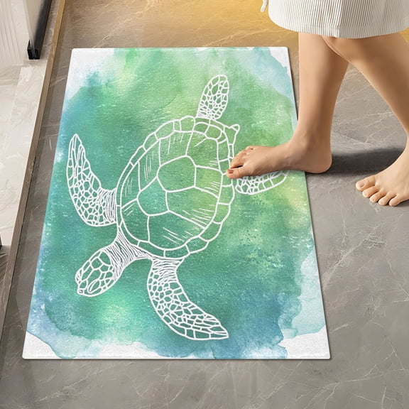 Ryvnso Watercolor Turtle Bathroom Shaggy Rugs Toilet Rectangle Mat Soft Contour Rug 24"x16"