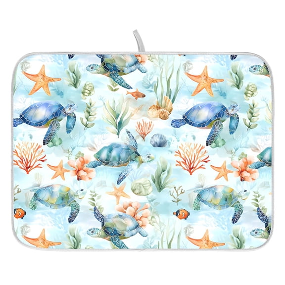 Ryvnso Watercolor Turtle Cartoon Dish Drying Mat for Kitchen Countertop 16x18 Small Dish Pad Drainer Rack Dish Sink Mats