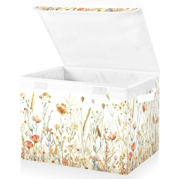 Ryvnso Watercolor Wild Flower Large Lidded Foldable Storage Baskets Cubes Boxes Lids Bin for Home