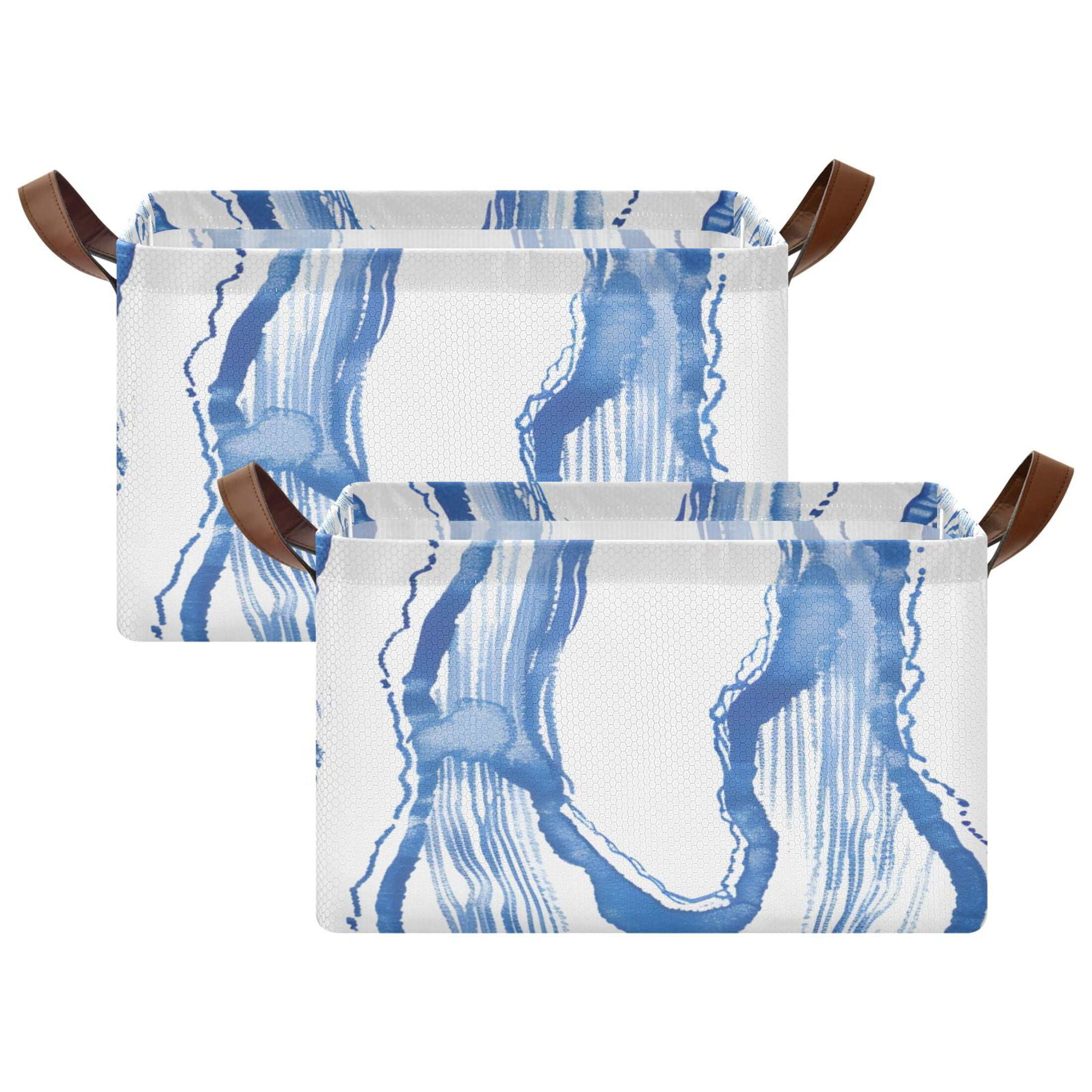 Ryvnso Waves Blue Textile Storage Bins Large Basket Foldable Cube Toys ...
