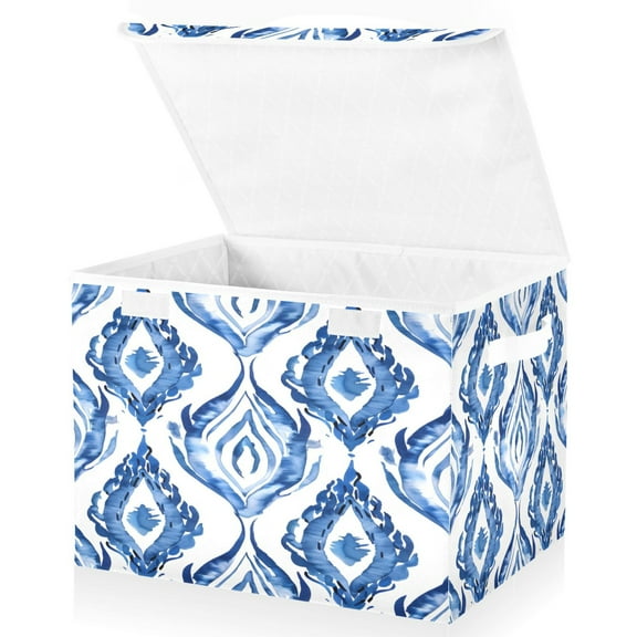 Ryvnso Waves Line Art Large Lidded Foldable Storage Baskets Cubes Boxes Lids Bin for Home