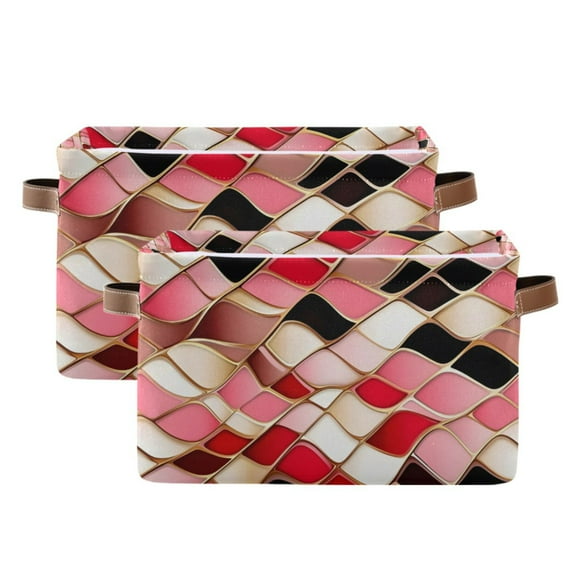 Ryvnso Wavy Checkered Grid Pattern Storage Basket Large Bin Foldable Boxes Toys Organizer 14.2x10.2x8.3in 2 PCs