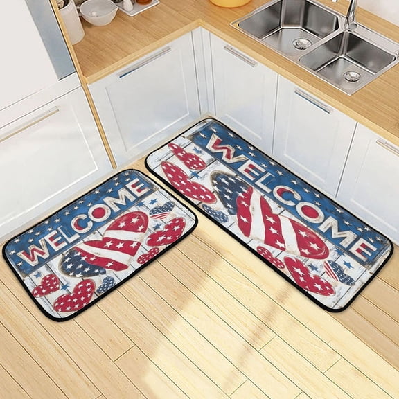 Ryvnso Welcome American Theme Kitchen Rugs Set Non Slip Runner Mats for Dining Room